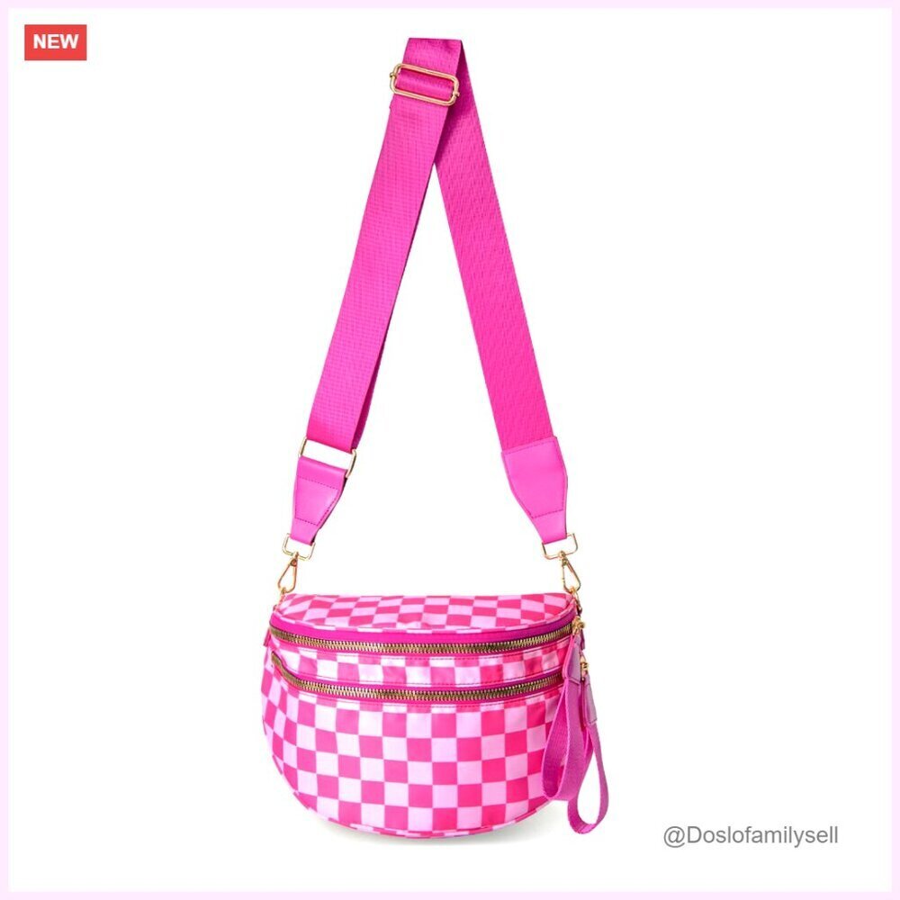 Checkered Crossbody Bag Nylon Bum Bag Spacious Handbag Fanny Pack Adjustable